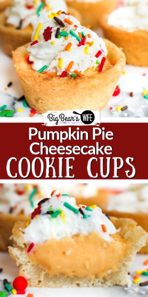 Pumpkin Pie Cookie Cups, Cheesecake Cookie Cups, Jar Cakes, Pumpkin Rice Krispie Treats, Cheesecake Cookie, Sugar Cookie Cups, Homemade Sugar Cookies, Pumpkin Pie Cheesecake, Pumpkin Pudding