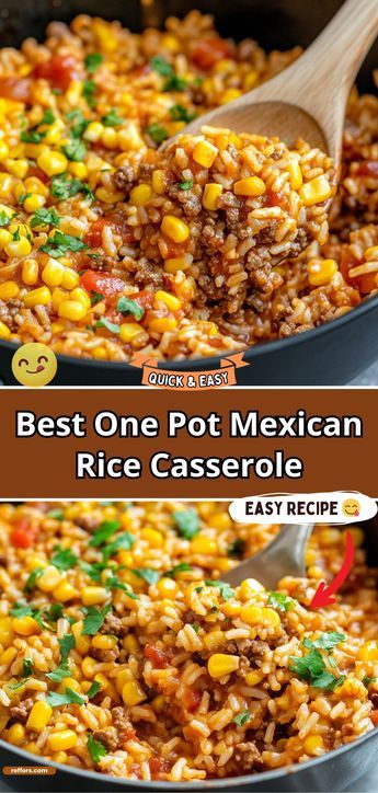 Best One Pot Mexican Rice Casserole One Pot Mexican Ground Beef And Rice, One Skillet Mexican Rice Casserole, Cheap Dinner With Rice, Rice Potluck Dishes, One Pot Meals With Rice, Spanish Rice Meals Dinners, Mexican Rice Meals, Cheesy Poblano Rice Bake 12 Tomatoes, Casseroles That Reheat Well