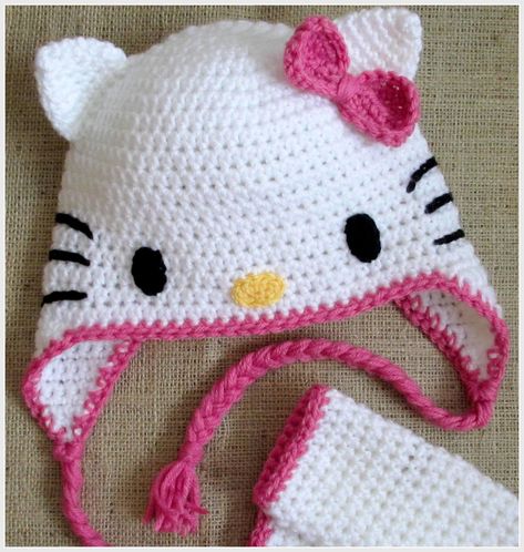 crochet lady bug hat patterns | hoffee and a nuffin: Hello Kitty - Cat Ears Tutorial Hello Kitty Hat, Crochet Hello Kitty, Kat Haken, Crochet Character Hats, Hello Kitty Crochet, شال كروشيه, Crochet Kids Hats, Hat Ideas, Hello Kitty Items