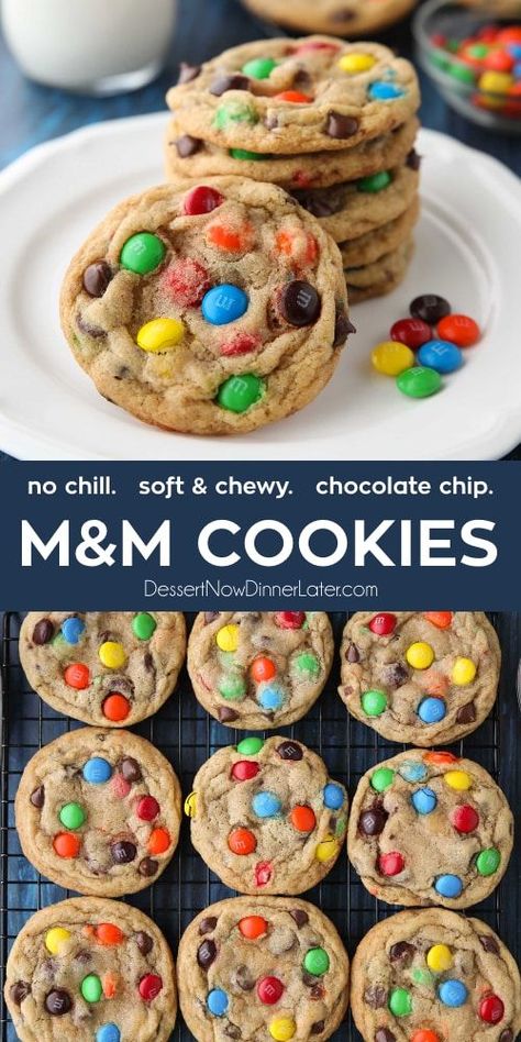 These bakery style M&M Cookies are loaded with chocolate chips and M&M candies. They're crispy on the edges, soft and chewy in the center, with plenty of chocolate throughout. The best M&M cookies! No chill time required -- just make and bake. Mnm Cookies Recipe, Chill Time, Baking Sweets, Best Recipe, Cookies Recipes Christmas, Easy Cookies, Cookies Recipes Chocolate Chip, Cookie Desserts, Cookies Recipe