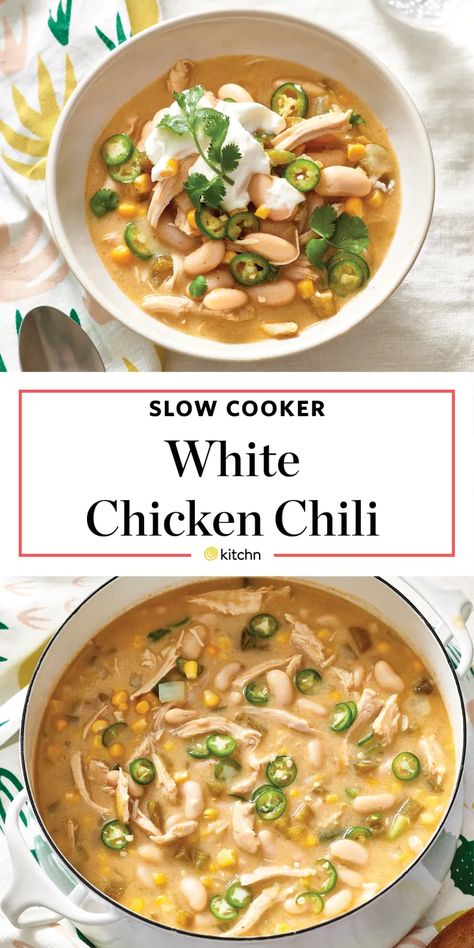 Slow Cooker White Chicken Chili, Slow Cooker Chicken Stew, White Chicken Chili Slow Cooker, White Chicken Chili Recipe, Chicken Chili Crockpot, Slow Cooker Chicken Chili, White Chili Chicken Recipe, Chili Chicken, Cold Weather Food