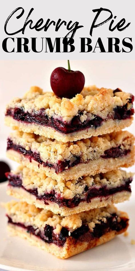 Stack of Cherry Pie Crumb Bars slices on a plate. Recipes With Cherry Jam, Dried Tart Cherry Recipes, Cherry Pie Cookie Bars, Cherry Squares Recipe, Cherry Pie Crumb Bars, Cherry Crumble Bars, Cherry Almond Bars, Fruit Bars Recipe, Raspberry Oatmeal Bars