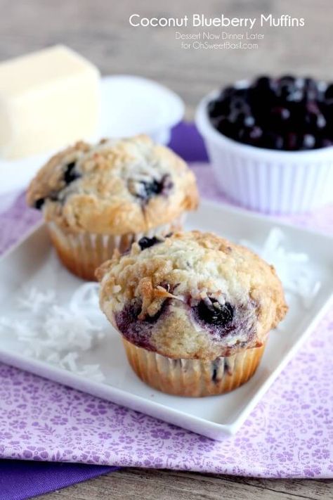 Apple Coffee Cake Muffins, Blueberry Recipes Breakfast, Coconut Blueberry, Blueberry Cream Cheese Muffins, Oh Sweet Basil, Apple Coffee Cakes, Coconut Muffins, Chocolate Banana Muffins, Cream Cheese Muffins