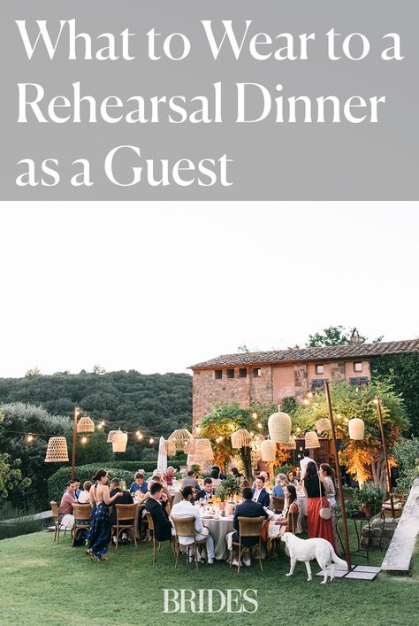 Deciding what to wear to a rehearsal dinner as a guest can be tricky. Here we explain how to navigate the attire, plus etiquette tips and insight from experts. // Photo: Lisa Poggi Garden Party Rehearsal Dinner Outfit, Grooms Dinner Outfit Guest, Rehearsal Dinner Dress For Guest Fall Classy, Reversal Dinner Outfit Guest, Men’s Rehearsal Dinner Outfit Guest, Restaurant Wedding Guest Outfit, Rehearsal Guest Outfit, Smart Casual Rehearsal Dinner, Rehersal Dinner Outfit Guest Spring