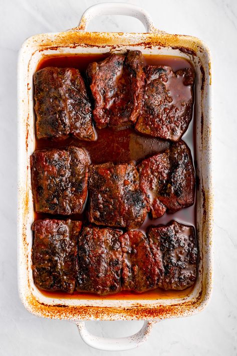 Slow-Baked BBQ Short Ribs - Once Upon a Chef Braised Meals, Beef Short Ribs Oven, Short Ribs In Oven, Short Rib Recipes Oven, Ribs Recipe Oven, Bbq Beef Short Ribs, Boneless Short Ribs, Boneless Beef Short Ribs, Bbq Short Ribs