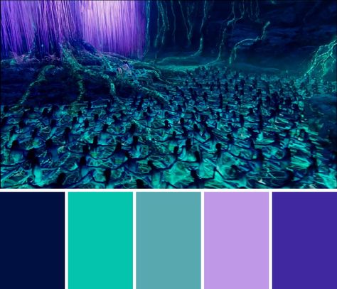 Avatar Movie Color Palette, Avatar Pandora Inspired Room, Avatar Colour Palette, Bioluminescence Color Palette, Dark Mermaid Color Palette, Avatar Pandora Nails, Avatar Color Palette, Pandora Avatar Birthday Party Ideas, Avatar Bedroom Ideas