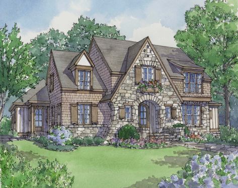 European Home Plans, Vaulted Living Rooms, Black Roof, Castle Combe, Cedar Shakes, European House Plans, European Home, Tudor Style Homes, Storybook Cottage