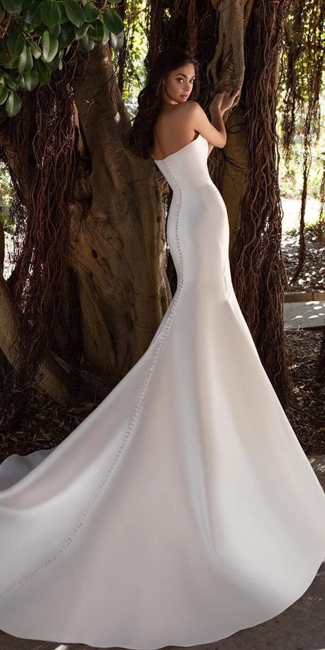 24 Excellent And Elegant Silk Wedding Dresses ❤  silk wedding dresses fit and flare low back simple country pronovias ❤ #weddingdresses Silk Strapless Wedding Dress, Mermaid Wedding Dress Silk, Silk Mermaid Wedding Dress, Strapless Trumpet Wedding Dress, Mermaid Trumpet Wedding Dress, Silk Wedding Dresses, Mikado Silk, Silk Bridal Gown, Strapless Wedding Dress Mermaid