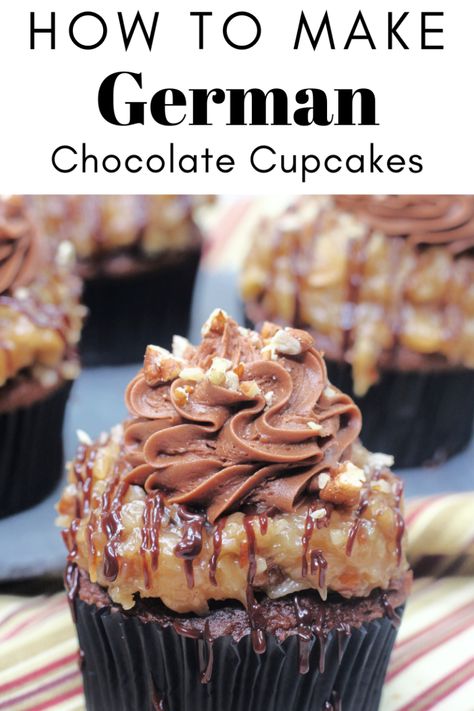 Easter Flavor Cupcakes, German Chocolate Cupcake Recipe, German Chocolate Cake Ideas, German Chocolate Cupcakes From Scratch, German Chocolate Cake Cupcakes, Gourmet Cupcake Ideas, Jumbo Cupcake Recipes, German Cupcakes, November Cupcakes