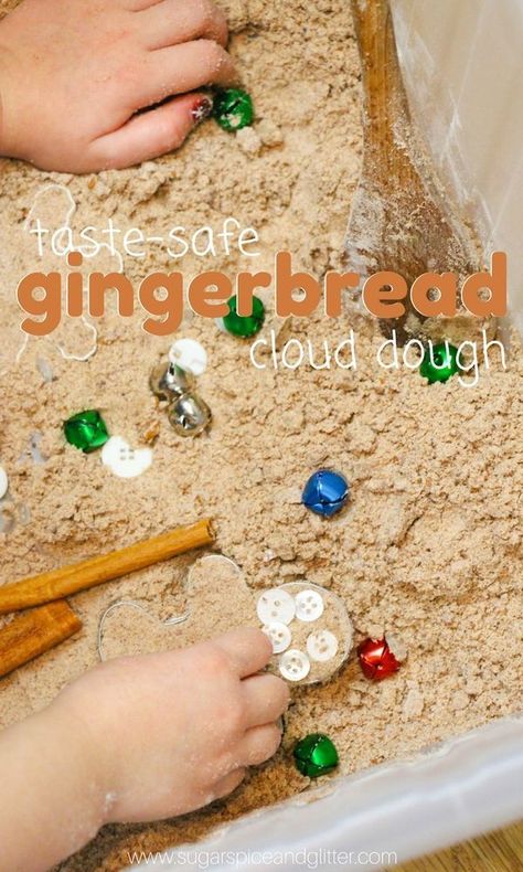 Christmas Childcare Activities, Gingerbread Infant Activities, Christmas Sensory Play Preschool, Simple Christmas Activities For Toddlers, Ginger Bread Activities For Preschool, Diy Christmas Sensory Bin, Tactile Activities For Kids, Kitchen Crafts For Kids, Christmas Ideas Eyfs