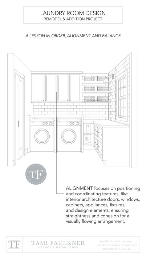 A DESIGN LESSON IN ORDER, ALIGNMENT AND BALANCE - SMALL LAUNDRY ROOM DESIGN — Tami Faulkner Design Laundry Room Layout Floor Plans, Dream House Sketch, Small Laundry Room Design, Compact Laundry Room, Laundry Room Floor, Tami Faulkner, Basement Construction, Custom Laundry Room, Custom Floor Plans