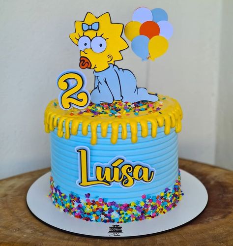 Bolo Simpsons, Simpsons Party, Maggie Simpson, Dinosaur Cake, Character Cakes, Cute Birthday Cakes, Banana Cake, Pink Cake, White Cake