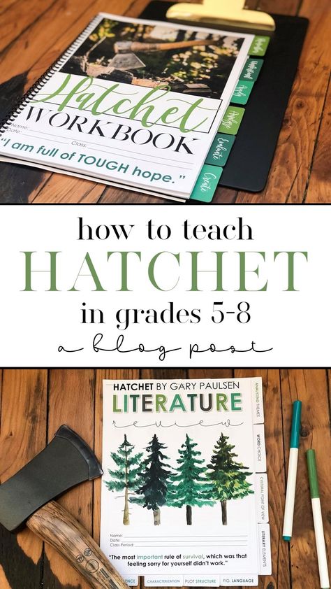 Hatchet Book Project Ideas, Homeschool Novel Study, The Hatchet Book Project, Hatchet Activities Middle School, Hands On Ela Activities Middle School, Middle School Ela Projects, 5th Grade Novel Studies, Unit Studies For Middle School, Middle School Unit Studies