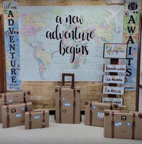 The World Awaits Party Theme, All Around The World Classroom Theme, Take Flight School Theme, Vbs Around The World Theme, Reading Around The World Theme, Adventure Awaits Library Theme, Around The World Homecoming Theme, Multicultural Decorations Ideas, Travel Vbs Decorations