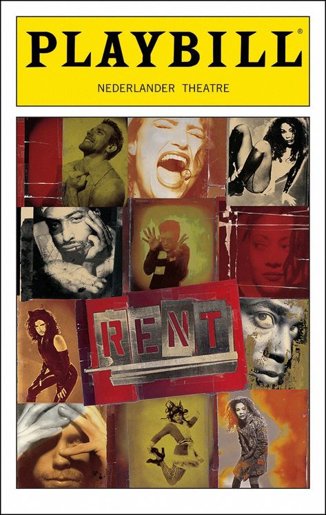 Playbill for the 1996 Broadway Production of the musical "Rent," which played from April 29th of that year thru September 7th, 2008 at the Nederlander Theatre (previews began on April 16th, 1996). Adam Pascal, Anthony Rapp, Jesse L. Martin, Wilson Jermaine Heredia, Fredi Walker, Daphne Rubin-Vega, Idina Menzel, and Gwen Stewart starred in the production. Playbill Poster, Theater Wallpaper, Rent Musical, Theatre Classroom, Broadway Party, Jonathan Larson, Broadway Playbills, Broadway Posters, Tony Award