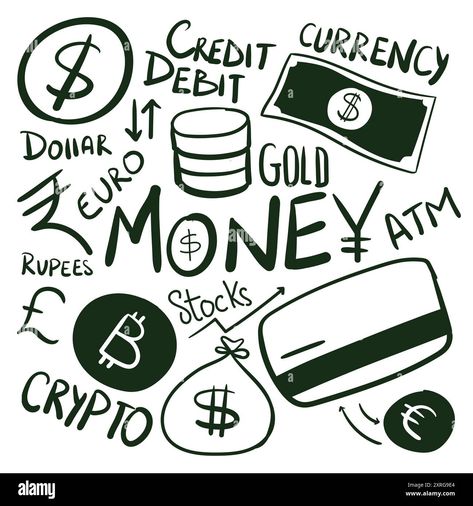 Download this stock vector: Hand drawn money scribbles. currency drawing doodles vectors. money banking drawing - 2XRG9E4 from Alamy's library of millions of high resolution stock photos, illustrations and vectors. Money Art Drawings, Currency Drawing, Money Drawing Easy, Money Doodle, Drawing Doodles, Money Icons, Photo Gear, Business Money, Vector Illustration Design