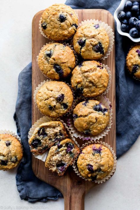 Jumbo Blueberry Muffins, Blueberry Oat Muffins, Muffins Blueberry, Blueberry Oatmeal Muffins, Sallys Baking, Healthy Blueberry Muffins, Blueberry Oat, Gf Flour, Berry Muffins