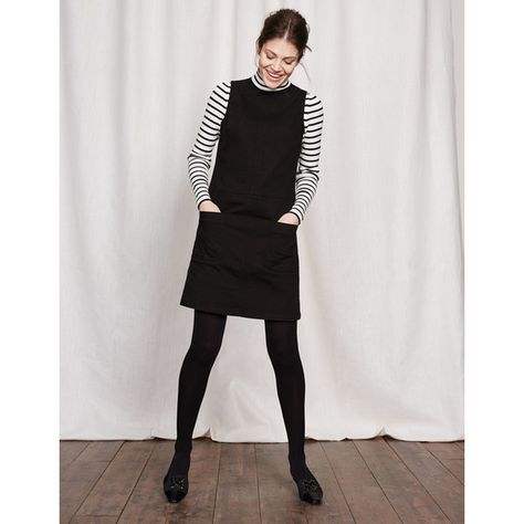 Boden Trafalgar Modern Dress ($76) ❤ liked on Polyvore featuring dresses, black, stitching dresses, boden, stretch dresses, stretchy dresses and boden dresses Pinafore Outfit, Black Pinafore, 1960s Dresses, Outfit Short, Gamine Style, Turtleneck Jumper, Black Jumper, Striped Turtleneck, Mod Fashion