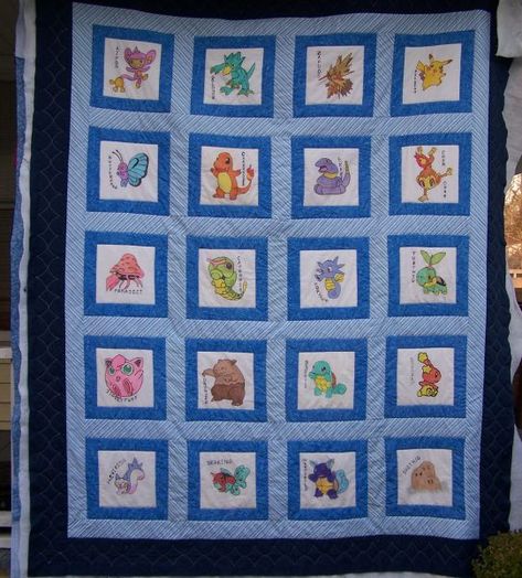 Pokemon Quilt, Pokemon Fabric, Boys Quilt Patterns, Pokemon Diy, Fabric Postcards, Bird Quilt, Boy Quilts, Diy Quilt, Sewing Lessons