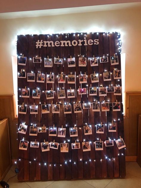 Memories Birthday Ideas, Memory Party Ideas, Memories Prom Theme, Farewell Wall Decoration Ideas, Prom Memories Ideas, Memories Theme Party, Picture Memory Boards, Farewell Celebration Ideas, Wall Of Memories Display Ideas