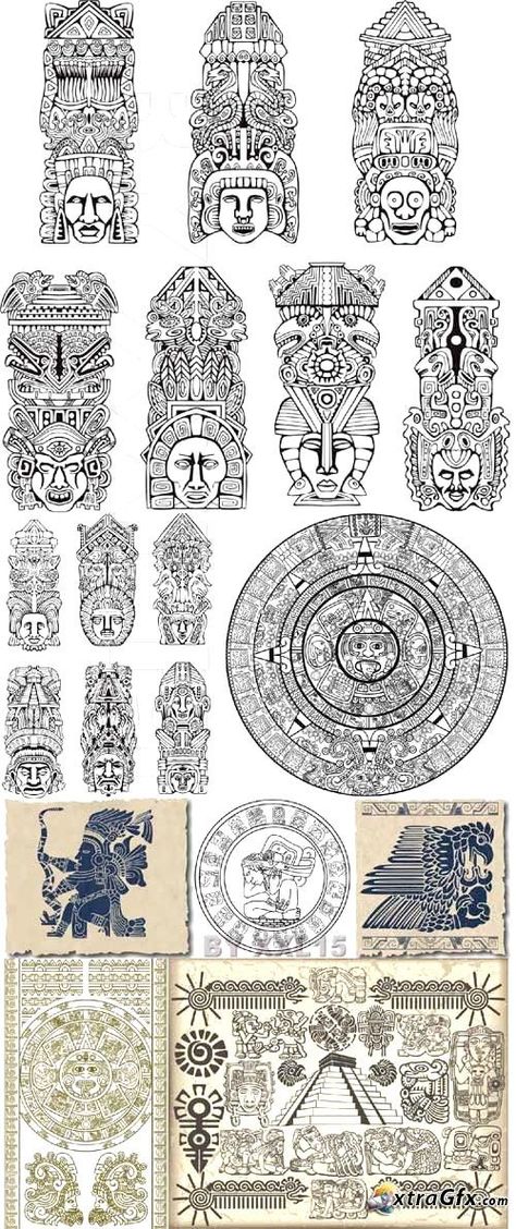 Ta Moko Tattoo, Aztec Symbols, Mayan Tattoos, Aztec Tattoos, Aztec Tattoo Designs, Mayan Symbols, Aztec Culture, Samoan Tattoo, Muster Tattoos