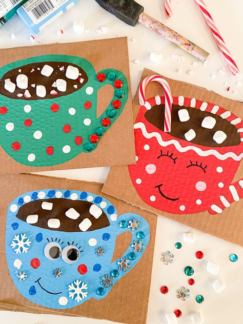 Christmas Mug Kids Craft, Christmas Mug Craft, Hot Chocolate Mug Craft, Cardboard Crafts For Kids, Easy Winter Crafts For Kids, Paper Mugs, Cute Hot Chocolate, Chocolate Craft, Easy Winter Crafts