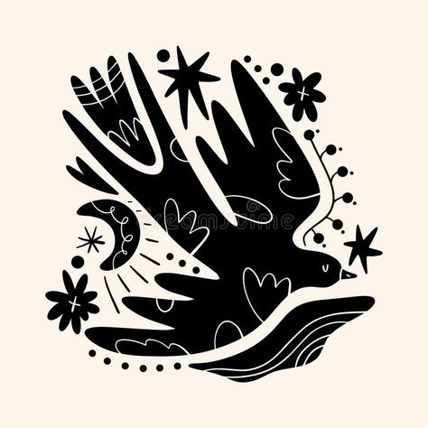 Scandinavian Bird, Fairytale Style, Lagom Design, Folk Illustration, Lino Art, Scandi Decor, Decor Elements, Scandinavian Folk Art, Scandinavian Art