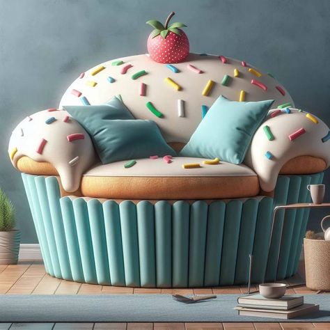 Cup Cake-Shaped Sofa Chair Fruit Furniture, Funky Dining Room, Ice Cream Chairs, Random Furniture, Quirky Apartment, Funky Living Room, Food Furniture, Funky Bathroom, Funky Bedroom