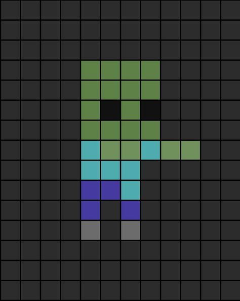 The smallest pixel art template of the Minecraft zombie. Easy Pixel Art Minecraft, Very Small Pixel Art, Uno Reverse Card Pixel Art, 8bit Art Pixel, Peeler Bead Ideas Small Easy, Minecraft Pixel Art Easy, Melty Beads Ideas Easy, Minecraft Art Pixel, Pixel Art 8x8