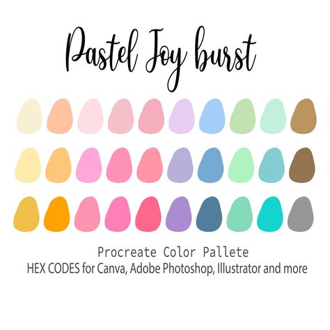 Pastel Joy burst, Procreate Color Palette, HEX Codes, Procreate Swatches, Color Swatches, Pastel tones Procreate Art, Digital Download Procreate Color Palette Pastel, Bright Pastel Color Palette, Pastel Rainbow Color Palette, Procreate Pastel, Color Palette Pastel, Color Palette Hex Codes, Color Palette Procreate, Swatches Color, Procreate Palette