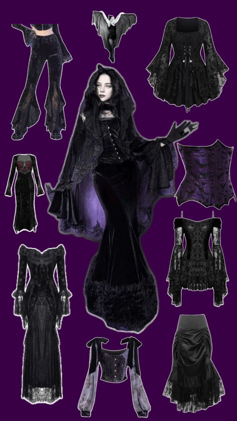 #goth #romantic #purple #alt #Pinterest #outfit #inspo #lace #bat #velvet #dark # spooky #witch Romantic Goth Outfits, Goth Outfit Inspo, Purple Goth, Goth Outfit Ideas, Vampire Clothes, Goth Subculture, Spooky Witch, Romantic Goth, Witch Outfit