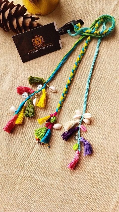 Navratri Hair Accessories, Boho Hair Wrap, Tassel Crafts, Hair Clean, Diy Fabric Jewellery, Handmade Rakhi, Rakhi Design, Fabric Jewellery, Handmade Clay Jewelry