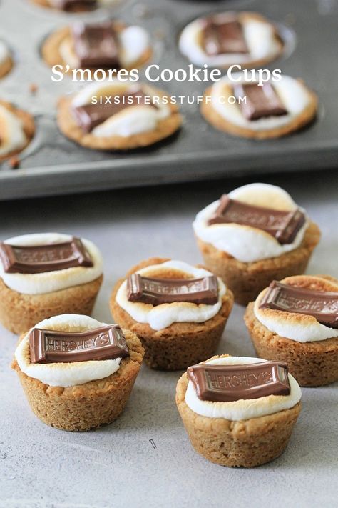 S'mores Cookie Cups, Cookie Cups Recipe, Graham Cracker Cookies, Smore Recipes, Brownie Cups, Six Sisters Stuff, Cracker Cookies, Cookie Table, Smores Cookies