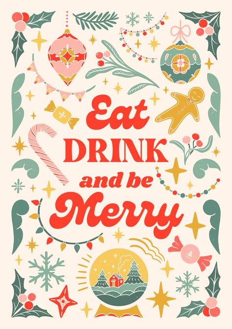 Retro Winter Illustration, Holiday Season Illustration, Holiday Design Inspiration, Christmas Cookie Graphic, Christmas Drinks Illustration, Retro Christmas Graphics, Retro Christmas Graphic Design, Christmas Retro Illustration, Christmas Sweets Illustration