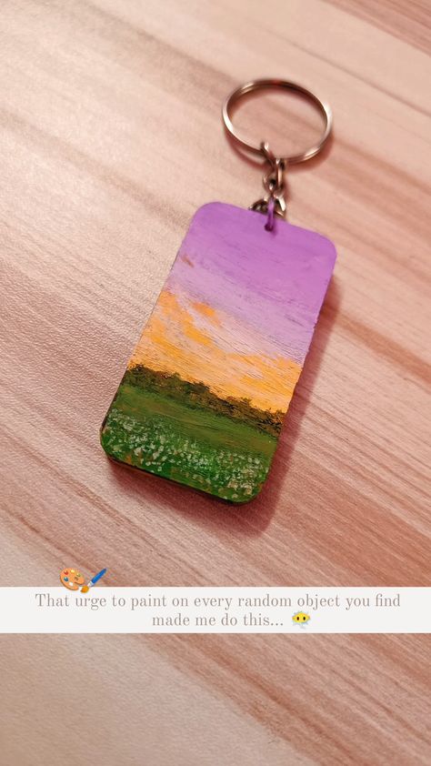 Art Paintings Aesthetic, Keychain Painting, Chain Painting, Paintings Aesthetic, Sunset Skies, Aesthetic Landscape, Handmade Keychains, Landscape Sunset, Wooden Keychain