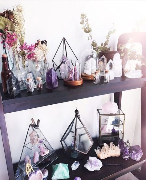 Crystal Room Decor, Spiritual Room, Crystal Room, Crystal Altar, Zen Room, Crystal Garden, Quote Decor, Crystal Aesthetic, Spiritual Decor