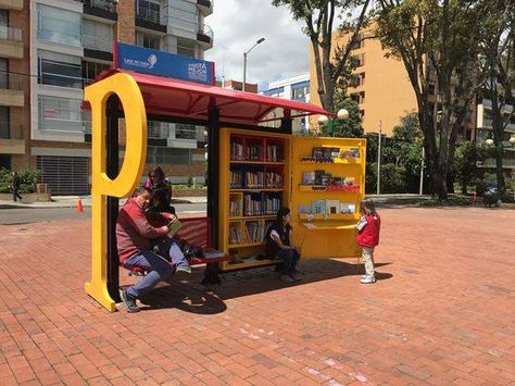 Bus Stop Advertising, Urban Spaces Design, Tiny Library, Unique Library, Interactive Art Installation, Mobile Library, Interactive Exhibition, Open Library, Library Architecture