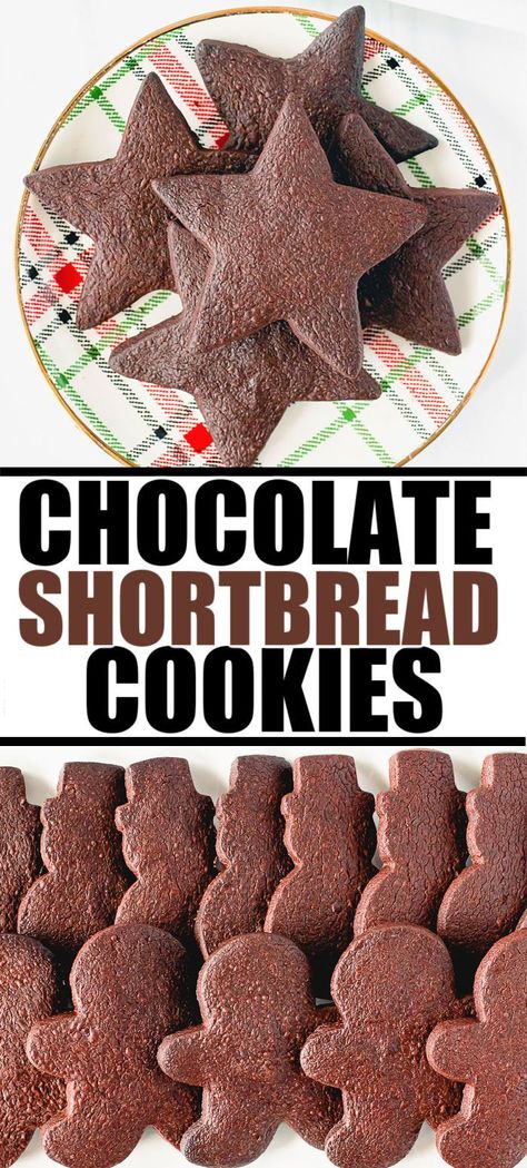 Shortbread Decorated Cookies, Chocolate Shortbread Cookies Christmas, Chocolate Short Bread Cookies, Oreo Shortbread Cookies, Chocolate Rolled Cookies, Dark Chocolate Shortbread Cookies, Chocolate Roll Out Cookies, Molded Cookies Recipes, Christmas Short Bread Cookies