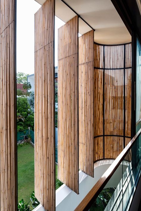 wallflower wraps house in singapore in a bamboo veil of operable screens Bamboo Building, Bamboo House Design, Bamboo Architecture, Tropical Architecture, Bamboo House, Bamboo Design, Tropical House, Tropical Houses, Tree Ideas