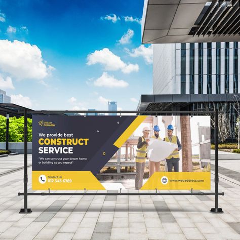 “The background image is not included in download file. It is only used for presentation, and if would like to have thousands of fantastic background scenes, Get them from here at a 25% discount.” Free Barrier Banner Mockup PSD Template: If you want to advertise your construction company and develop the business brand in the […] Billboard Banner Design, Construction Banner Design, Architecture Banner, Construction Banner, Exhibition Banners, Iron And Steel Industry, Company Banner, Banner Mockup, Banners Template