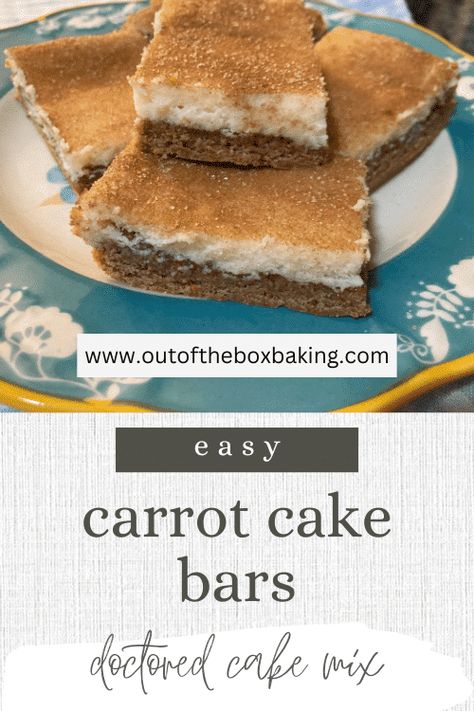 Carrot Cake Bars Recipe, Doctored Cake Mix Recipes, Cake Mix Doctor, Cake Bars Recipe, Carrot Cake Bars, Caramel Delights, Easy Carrot Cake, Chocolate Chip Bars, Cake Bars