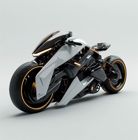 a futuristic looking electric motorcyle is shown on a white background, in the style of realistic and hyper-detailed renderings, dark white and light amber, photobashing, edgy, yankeecore, photo taken with nikon d750, swiss style --v 6 Futuristic Motorcycle Design, Motorcycle Design Ideas, Motorcycle Futuristic, Electric Motorcycle Design, Futuristic Bike, Futuristic Transportation, Concept Vehicles Sci Fi, Space Ship Concept Art, Swiss Style