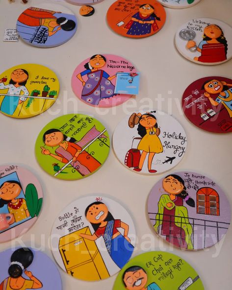 Warning: Fridge Magnet Obsession Ahead! 🚨🤩 (Website link in bio) ____________ #fridgemagnets #handmadeinindia How To Make Fridge Magnets, Mdf Fridge Magnets Diy, Fridge Magnets Diy, Diy Fridge Magnets, Handmade Fridge Magnets, Quilling Frames, Mummy Papa, Cute Fridge Magnets, Clay Characters