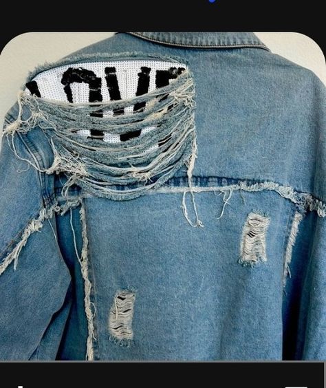 Crochet Jean Jacket, Jean Jacket Diy Upcycling, Diy Jean Jacket Ideas, Punk Jean Jacket, Repurposed Clothing Diy, Upcycle Jean Jacket, Short Jean Jacket, Diy Goth Clothes, Denim Jacket Diy Paint