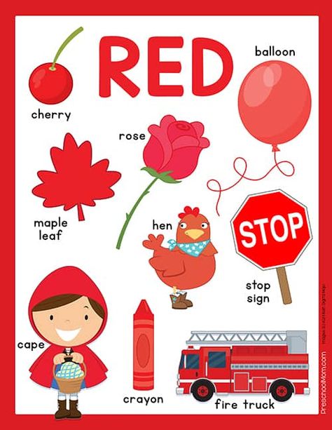 Preschool Color Charts - Preschool Mom Red Objects Preschool, The Color Red Activities For Toddlers, Things That Are Red Preschool, The Color Red Preschool, Color Math Activities Preschool, Colours Chart For Preschool, Red Color Activities Preschool, Colours For Preschool, Red Colour Day Decoration In Preschool