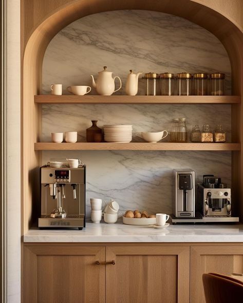 Convert current built-in cabinet in kitchen to coffee station Lights Bathroom, Home Coffee Bar, Coffee Bar Home, Mini Bars, Kitchen Inspiration Design, Ideas Bathroom, Wood Kitchen, Design Case, Kitchen Style