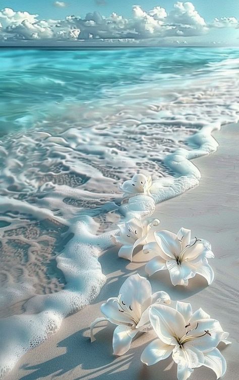 Prompt 👉Bouquet of white lilies lying on white sand washed by foamy turquoise surf wave, fantastic, photorealistic picture, tumblr, breathtaking beautiful white beach, detailed lily flowers, wonderful reflection of the sky, close-up!!!!!! Fantastic beautiful wallpaper on iPhone]r 👉 if Like, please Follow and Share AI Graphics Studio 👇Contact on WhatsAPP: http://tiny.cc/aigraphicsstudio #aigraphicsstudio #AI #DigitalMarketing #digitalartist #digitalart #digital #creativephotography #designin... Beautiful Water Wallpaper, Flowers In Water Wallpaper, Turquoise Aesthetics, Wallpaper Backgrounds White, Whatsapp Backgrounds, Waves On Beach, Ocean Pics, White Flower Wallpaper, Photo Sea