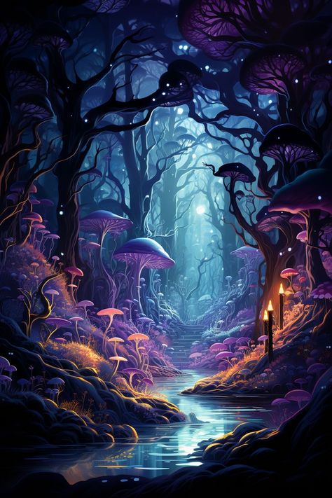 Art Deco Winter Illustration, Enchanted Snow Forest, Wonderland Landscape Art, Digital Art Fantasy Magic, Ipad Wallpaper Fantasy Art, Fantasy Magical Forest, Fae Background, Mystical Forest Background, Dark Fantasy Background Landscape