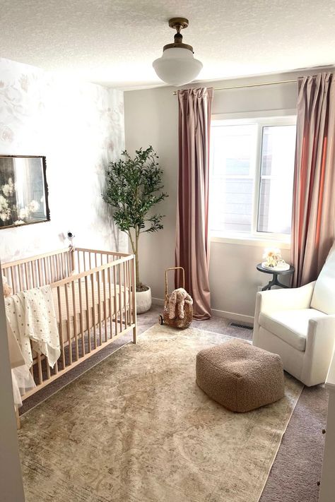 BABY GIRL NURSERY | NEUTRAL NURSERY Beige And Mauve Nursery, Girly Neutral Nursery, Mauve And Purple Nursery, Pink Accent Nursery, Girl Nursery Not Pink, Baby Girl Nursery Neutral Blush, Dusty Rose Nursery Decor, Nursery With Brown Crib, Pink And Neutral Nursery