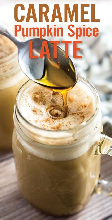 Caramel Pumpkin Spice Latte. Learn how to make Homemade Caramel Pumpkin Spice Latte in a just a few steps. Made with coffee, milk, maple syrup, pumpkin puree and pumpkin pie spice. So delicious and super easy! #pumpkinspice #pumpkinspicelatte #latte via @platingpixels Puree Pumpkin, Autumn Drink, Homemade Pumpkin Spice Latte, Caramel Pumpkin, Pumpkin Spiced Latte Recipe, Moist Pumpkin Bread, Pumpkin Spice Syrup, Easy Drink Recipes, Pumpkin Spice Coffee